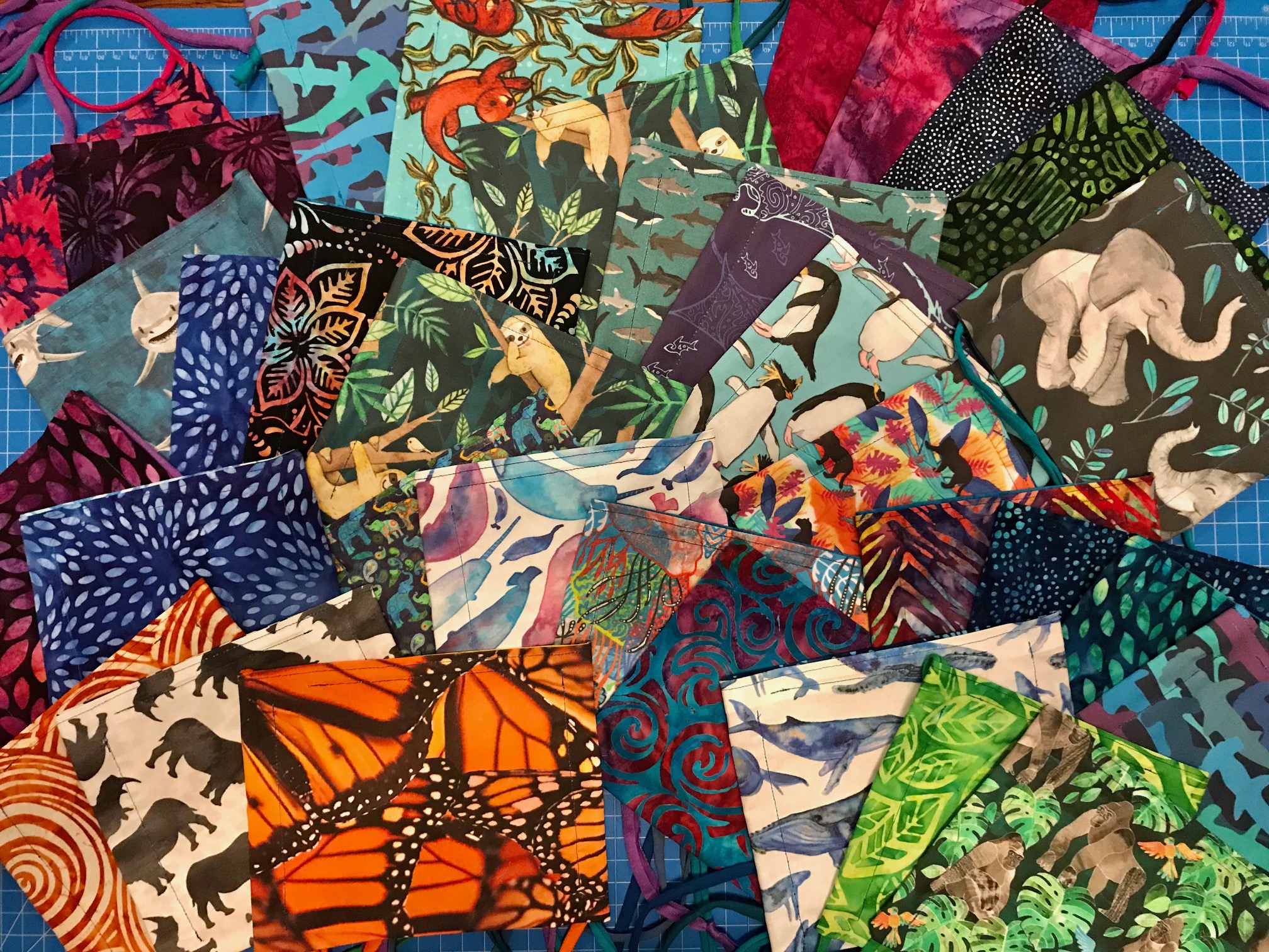 Masks with different prints of animals and nature