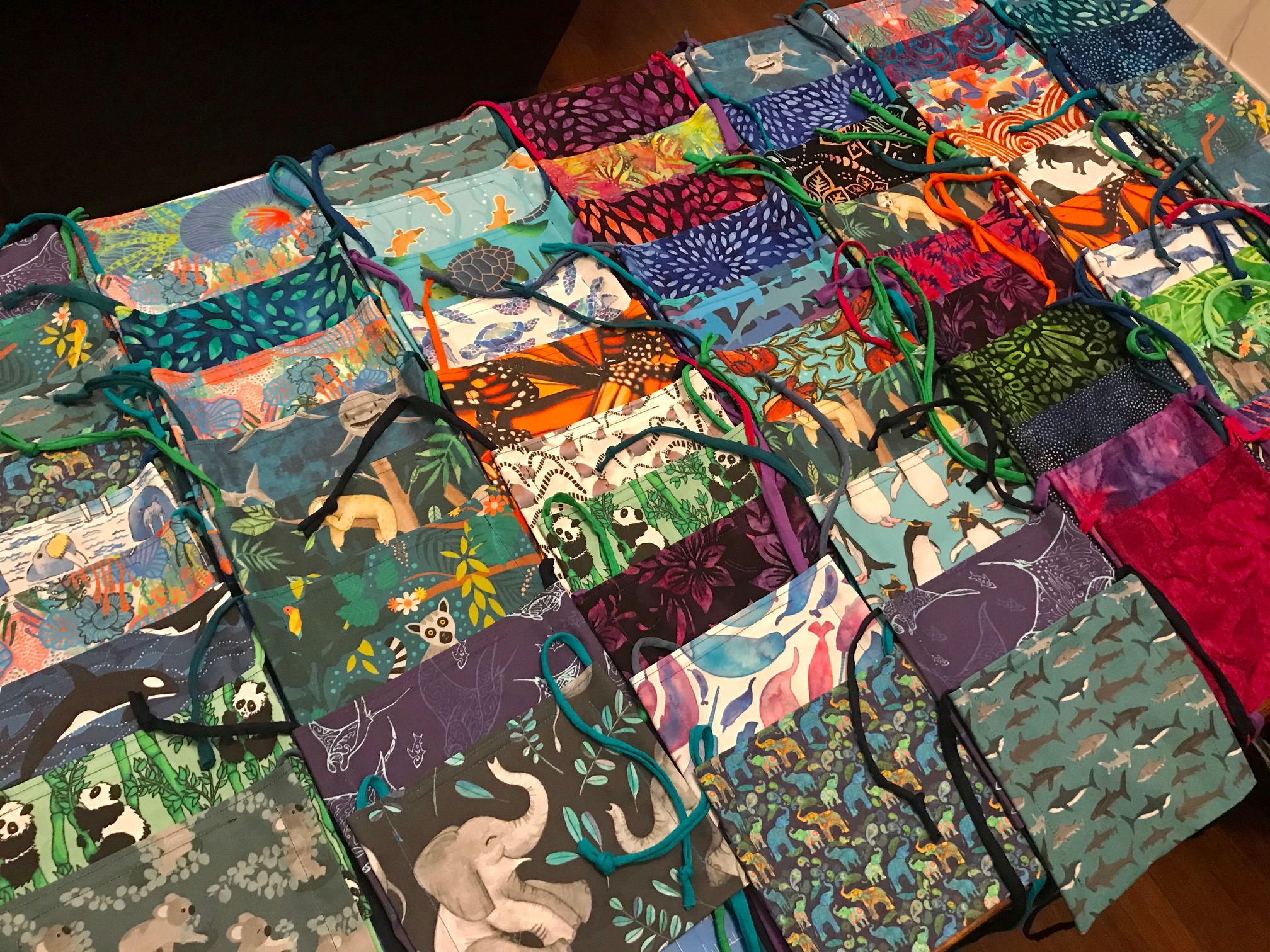 Lots of masks lined up and ready to be sold